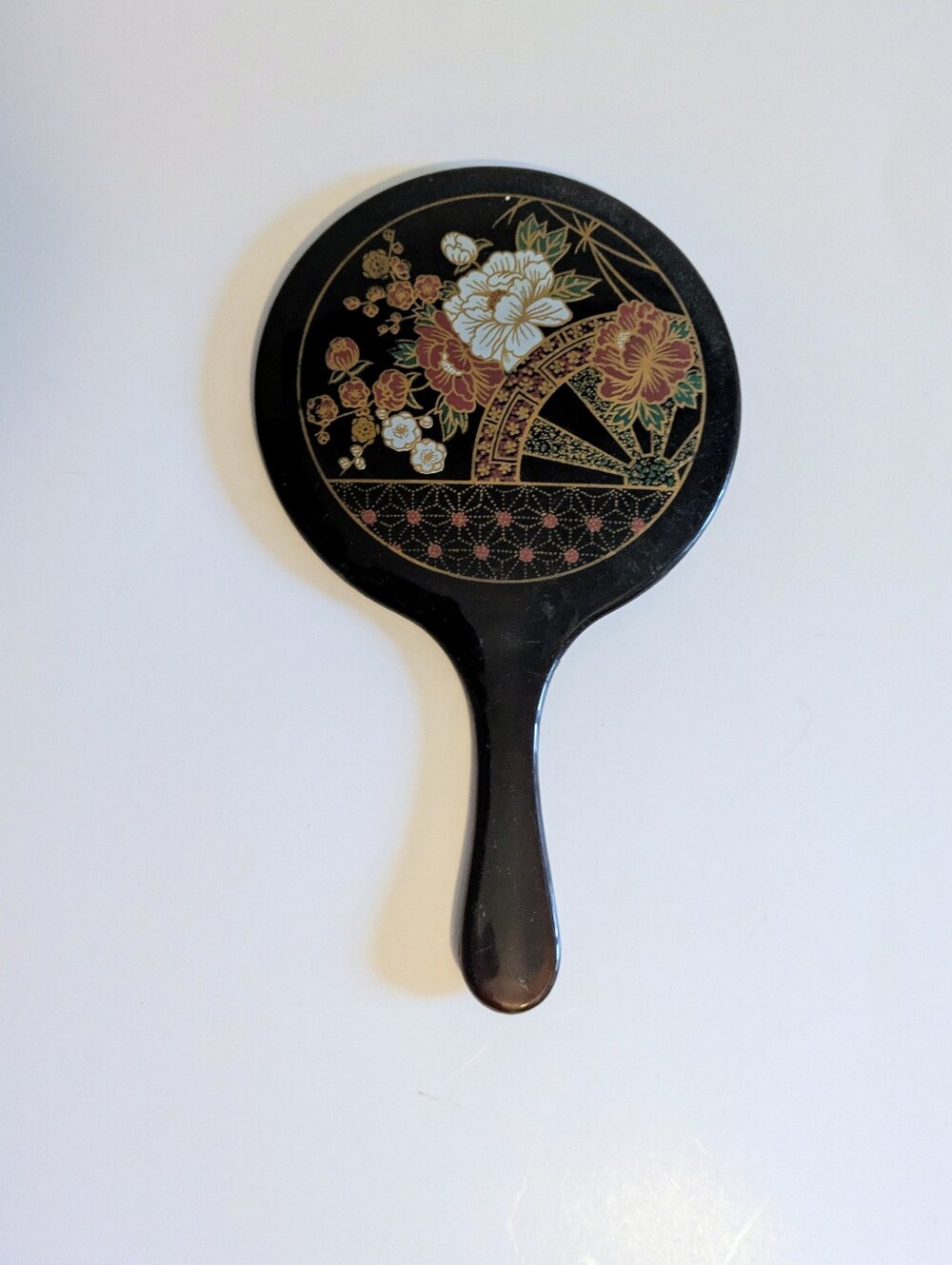 Mirror Decorative Black Hand Mirror with Floral Motif
